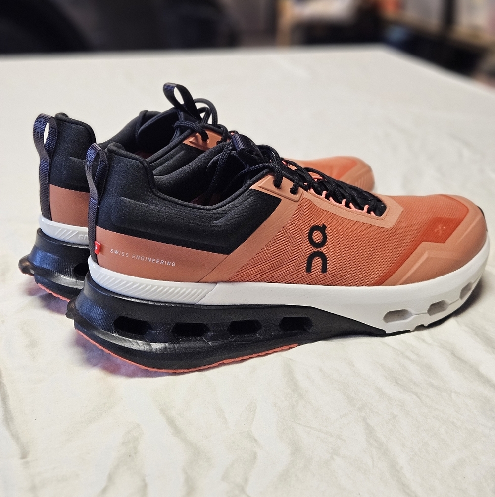 LIKE NEW- Mens, On CloudNova X, Coral and Black SZ. 12